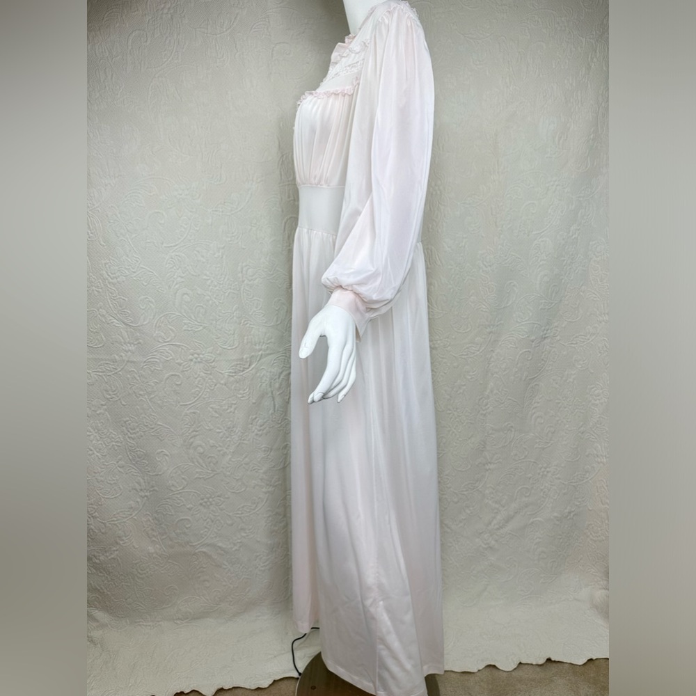Vintage Nylon Long Sleeve Pink Long Nightgown - Picture 6 of 16